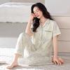 Pajamas women's summer cotton short-sleeved trousers thin summer 1011 new large-size summer cardigan loungewear
