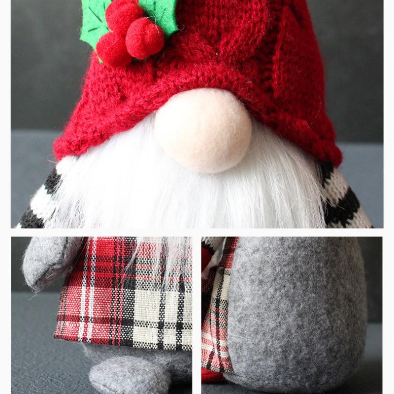 Poupée Rouge Mignonne Tressée Sans Visage avec Chapeau Poupée Âgée Décoration de Bureau en Peluche pour la Maison Fournitures de Décoration d'Ambiance de Noël Nouveau