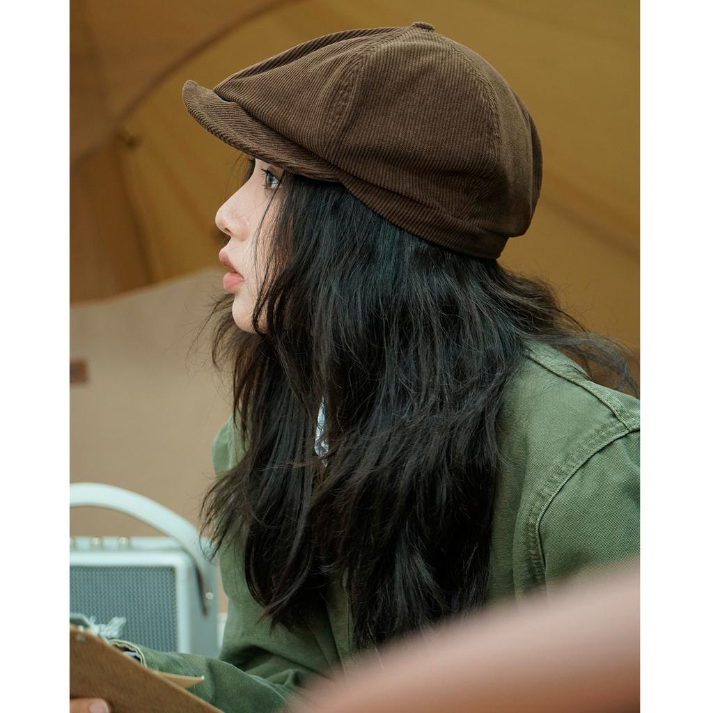 Japanese Street Corduroy Forward Hat Women'S Season Tide Brand Solid Color Versatile Beret Men'S Retro Painter Hat