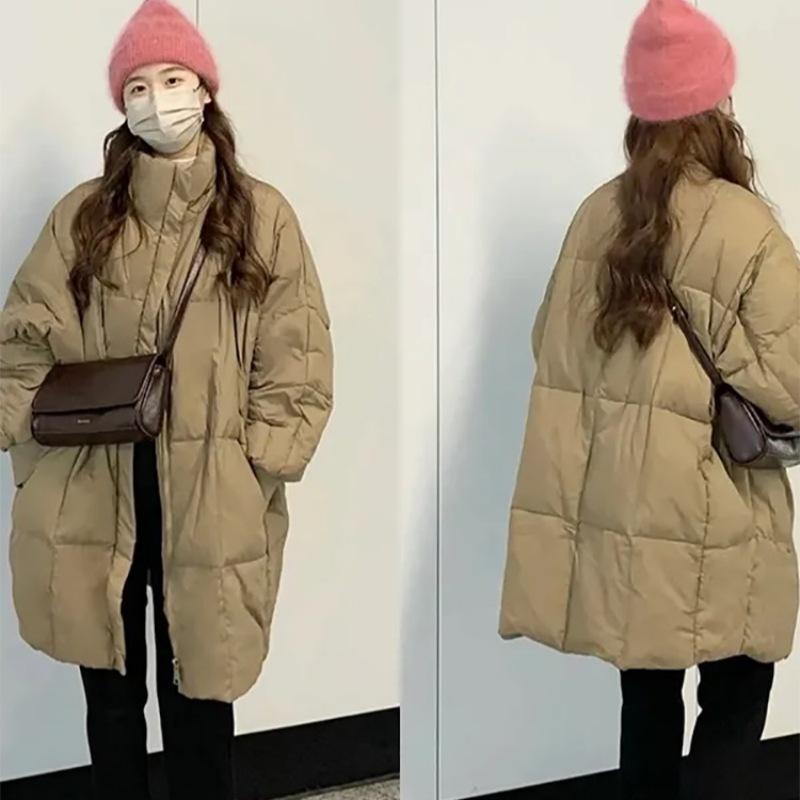 

New down padded jacket large size women s winter thickened long padded jacket loose knee padded jacket L хакі