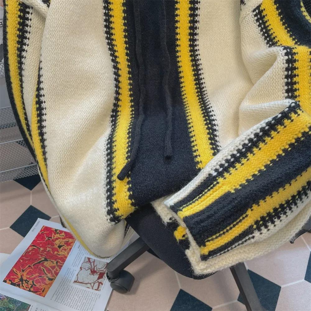 Unisex Oversized Hooded Striped Sweater for Autumn/Winter