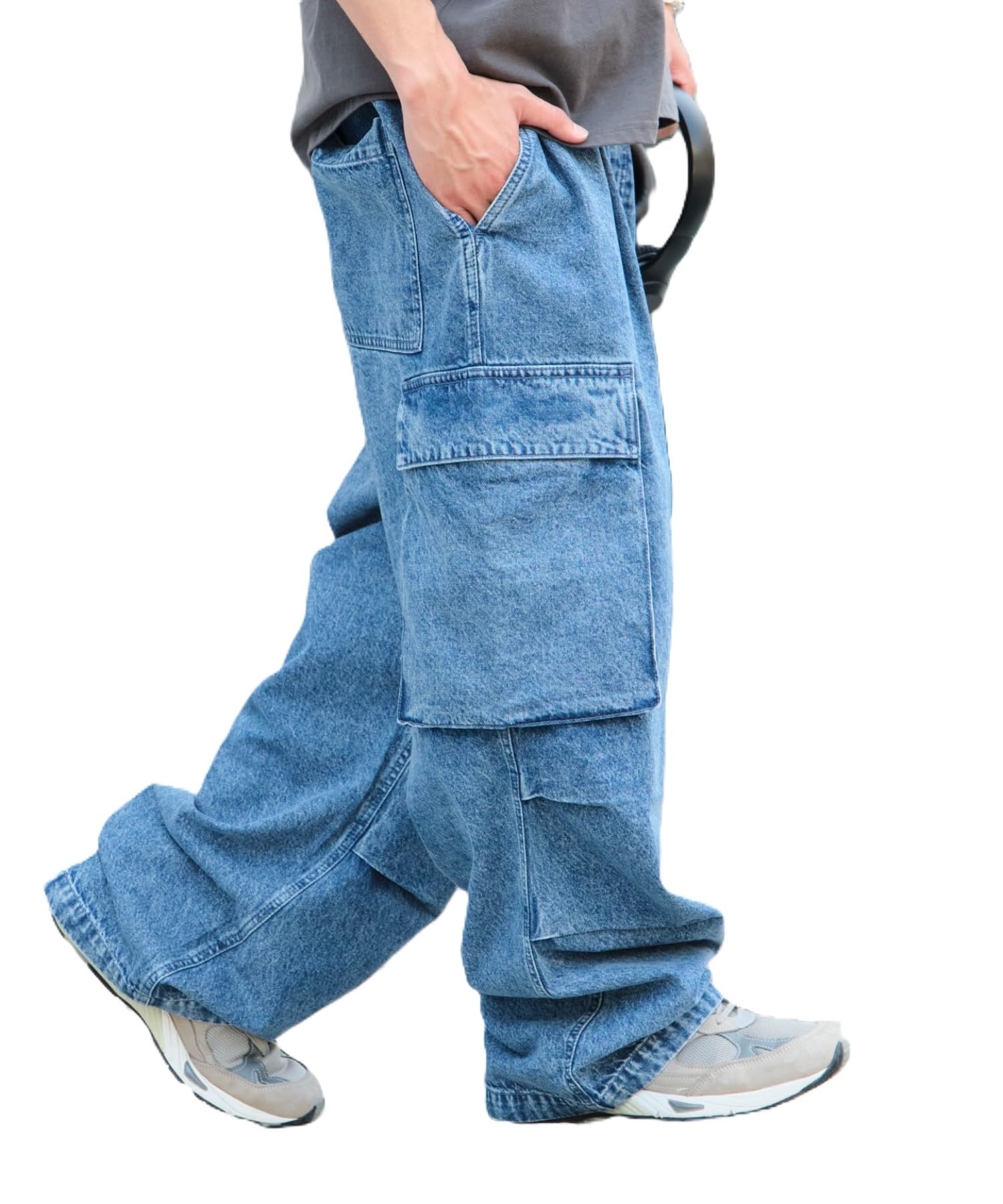 

WEGO Деним Легкие Карго Размер Светлый Деним Отделка Мужские Брюки, L,