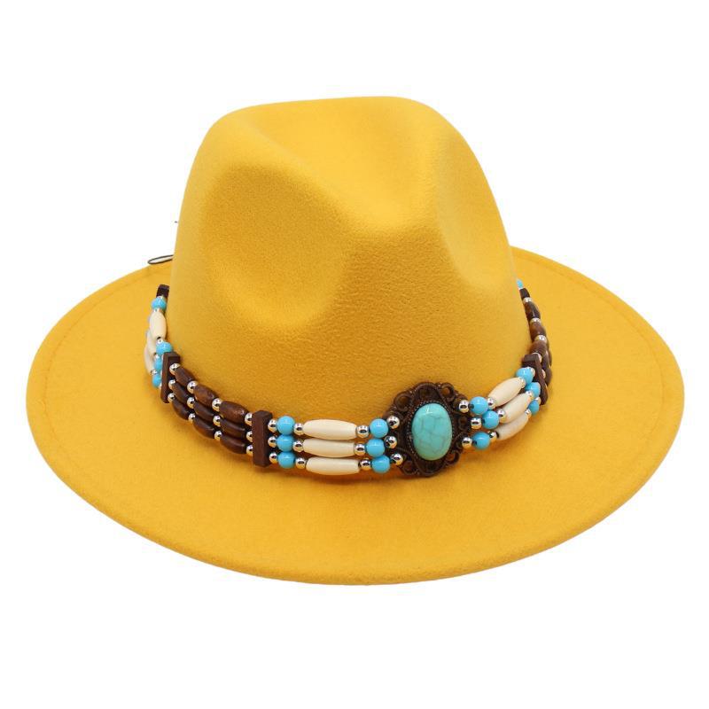 Turquoise Ethnic Style Top Hat, Foreign Style Jazz Hat, Retro Felt Hat, Spanish Temperament Plush Woolen Hat