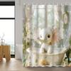 Cartoon Happy Elephant & Flower Shower Curtain, 12 Hooks, Green Plant Bath Decor for Kids or Family Bathroom