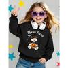 European Sizes Girls' Long-Sleeve Crewneck Sweatshirt "Hocus Pocus Bear" Printed Top, Casual for Celebrations & Everyday Wear