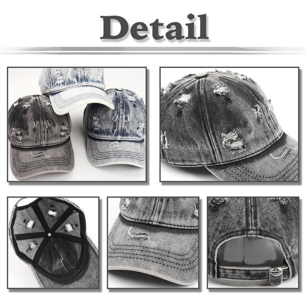 Hat Cap Cool Denim Casual Vintage Distressed CZ510 [White Fang] Men's Women's (Navy)