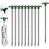 Tent Ground Pegs 10-piece Heavy Duty T-Shaped Pegs With 4 Ropes For Campsite 10.25-Inch Ground Spikes For Camping Backyard Lawn