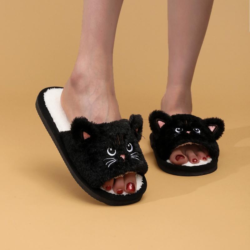 Pantofole Peluche Piccola Gatta Cartone Animato da Donna per Uso Interno ed Esterno in Autunno e Inverno, Comode Pantofole in Cotone per Uso Domestico