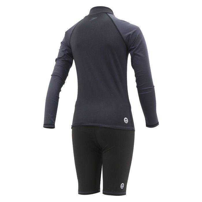 Ensemble de maillot de bain garçon - Speedo Combinaison manches longues + shorty UPF 50+ anti-UV (Noir/Gris Oxyde) - Taille 8