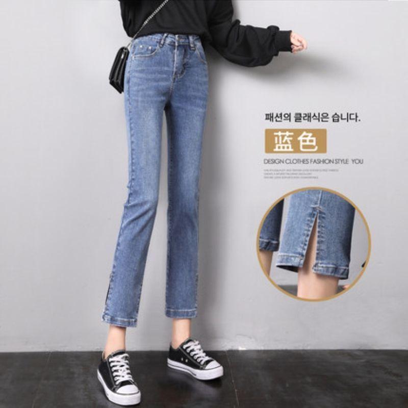 Split Straight Leg Autumn Jeans for Women Loose High Waisted Cropped Pants