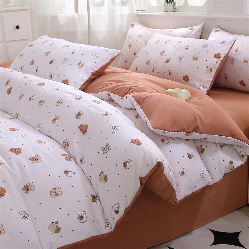 New Spring Duvet Cover Class A Double Yarn Printed Knitted Cotton 3-4 Piece Quilt Bed Sheet Pillowcase Small Fresh Bedding