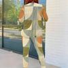 Damen Übergröße Rundhals Langarm Bedrucktes Oberteil und Enganliegende Hose Zweiteiliges Set