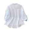 2025 summer new stand-up collar five-quarter sleeve embroidered cotton and linen shirt women's fresh loose and thin cardigan top