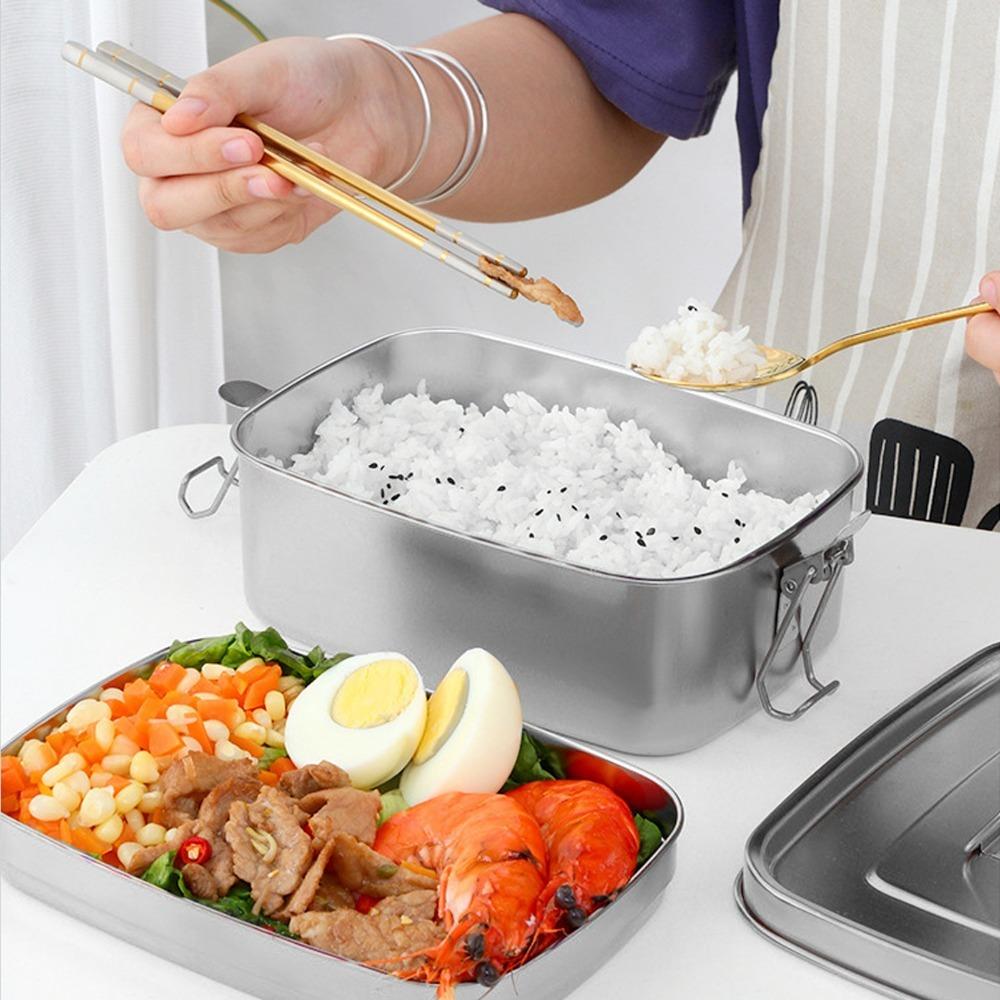 2 Compartment Insulated Lunch Box 304 Stainless Steel Bento Lunch Box  For Travel серебряный