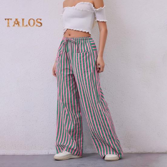 Pantaloni Lungi Dama Talie Joasă Talie Elastică Șnur Ajustabil Pantaloni Casual cu Buzunare Croială Largă Pantaloni cu Picior Lat