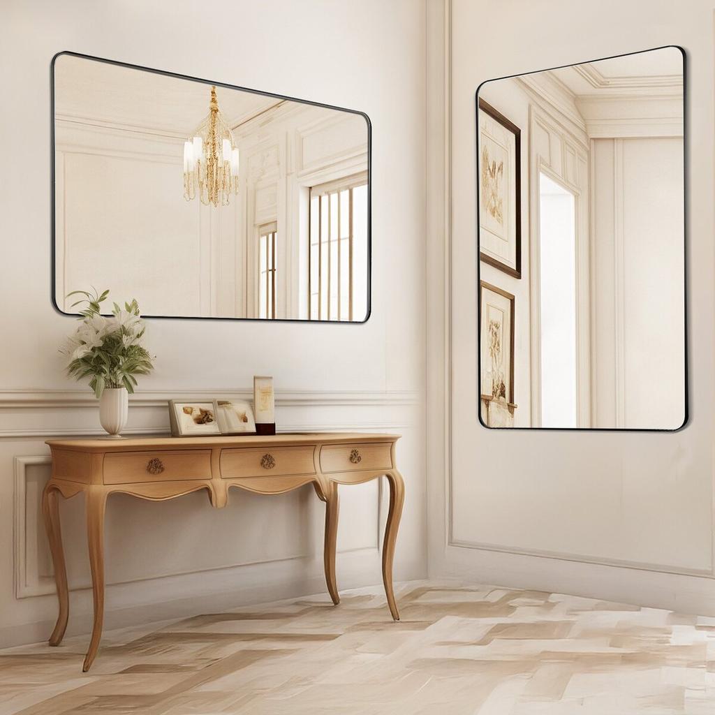 Square Wall Mounted Mirror 36" X 48" Mirror with Aluminium Alloy Frame