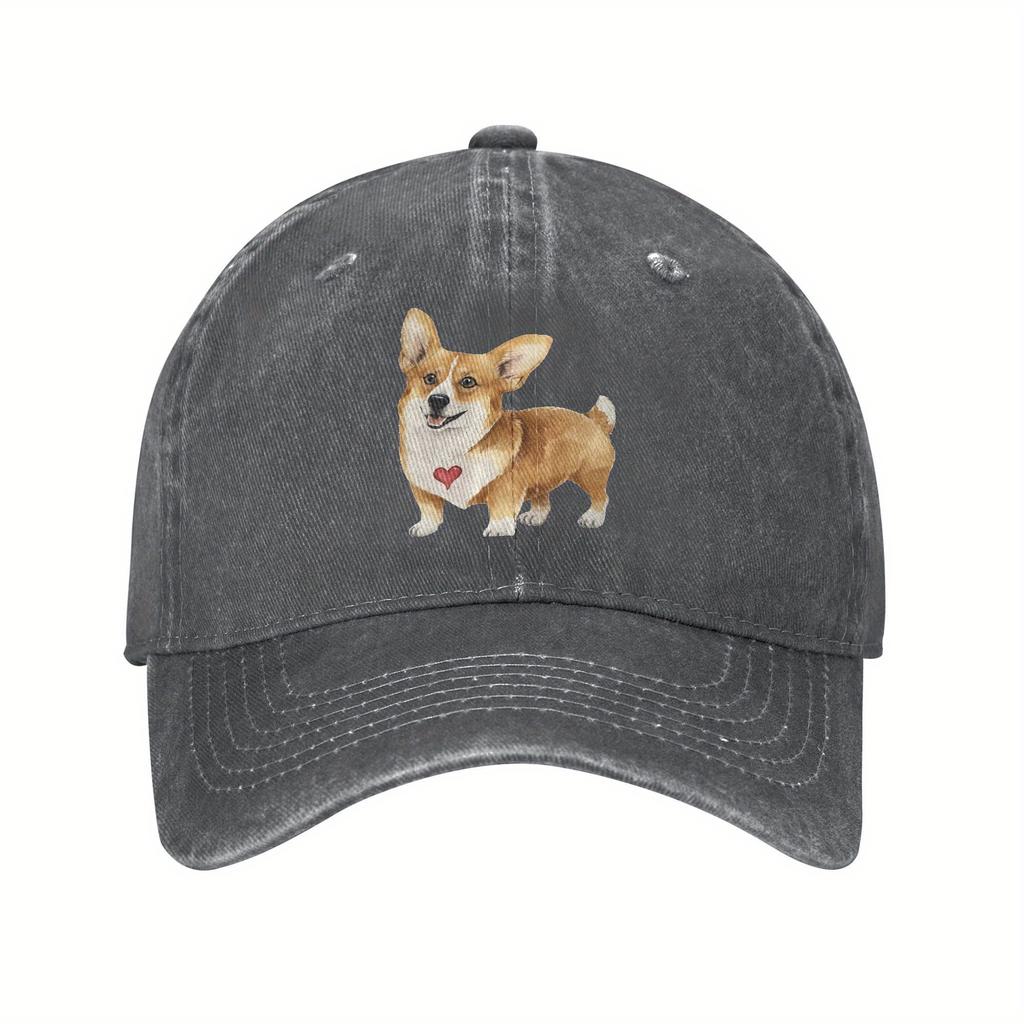 Corgi Dog Print Baseball Cap Adult Polyester Casual Adjustable Sun Protection Dad Hat