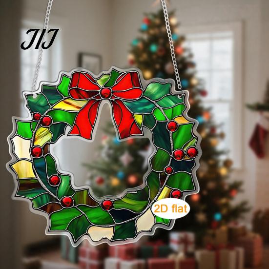 Christmas Tree Accessories Acrylic Garland Pendant, Double-sided Wreath Hanging Ornament, Lightweight Decorative Ornaments Decor with Lanyard