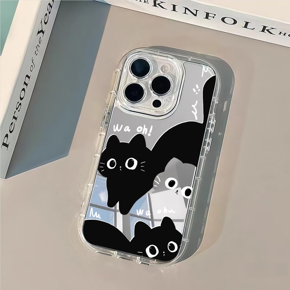 Playful Black Cat Collage Mirror Phone Case For iPhone 17 Pro Max 17 Air 16 E 15 16 14 13 12 11 Plus 7 8 XR XS X Back SE22 Cover