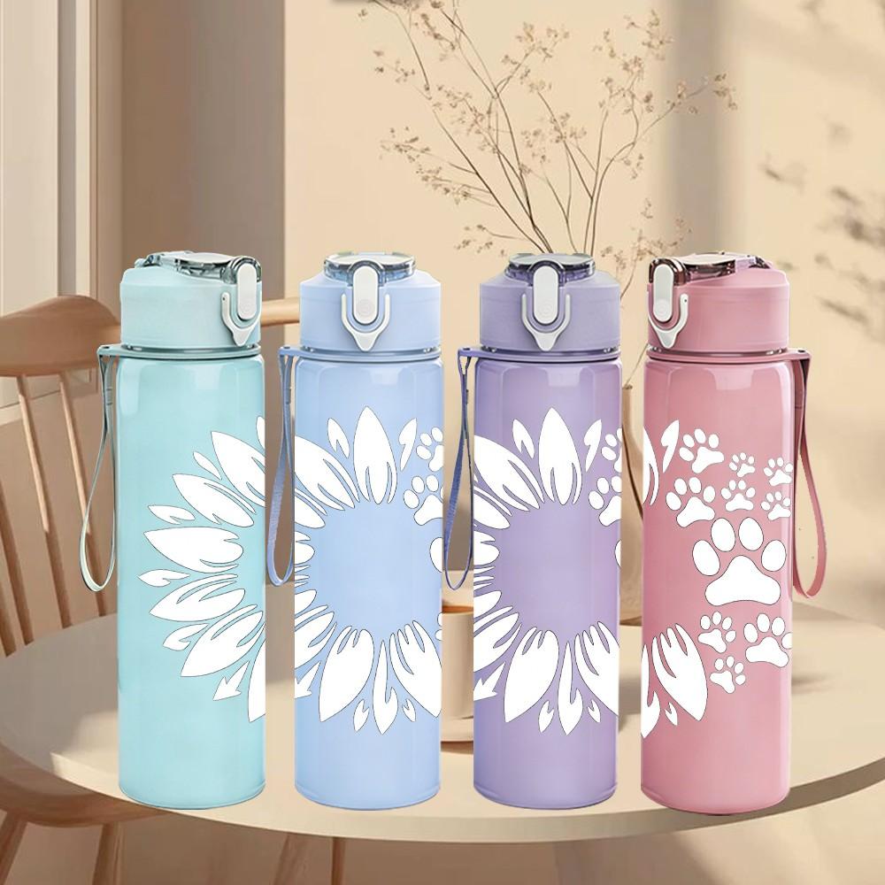 1PC White Hollow Sunflower Silhouette Print 750ml Color Plastic Sports Water Bottle Leakproof Flip Straw Lid Suitable for Sports Office Home Use