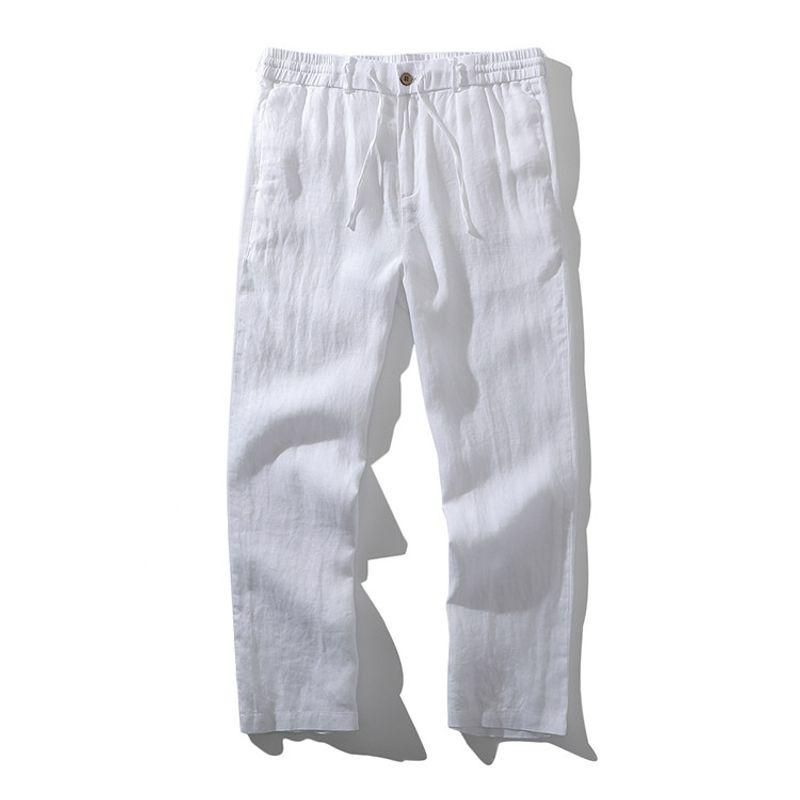 Old Qian Style Pure Linen Pants Men s Summer Thin Straight Trousers Foreign Trade Men s Cotton and Linen Casual Pants White M