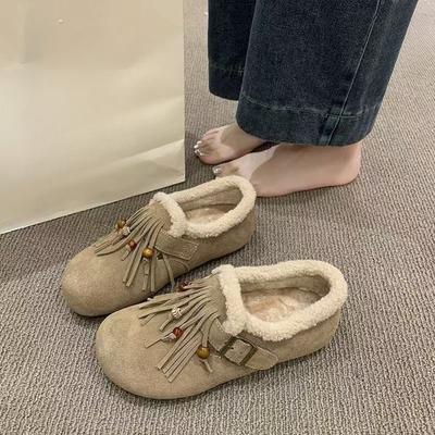 Damskie Pluszowe Okrągłe Lazy Shoes, Antypoślizgowe Buty z Miękką Podeszwą, Bawełniane Buty