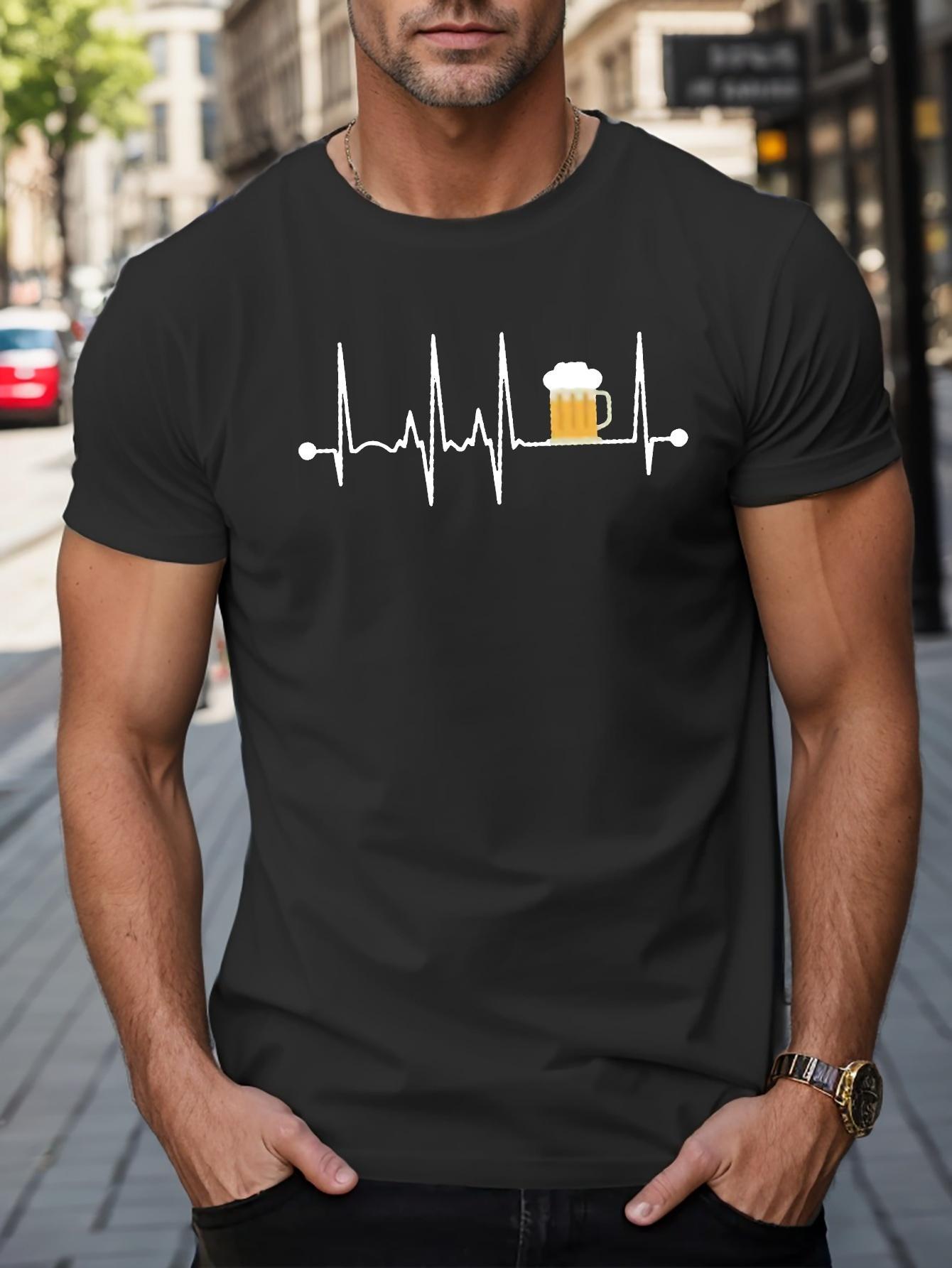 

Men s Summer 100% Cotton Fashionable Casual Sports Loose Fashion ECG Beer Pattern Printed Round Neck Short Sleeve T-shirt Top S разноцветный