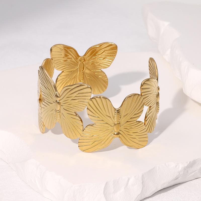 Waterproof Vintage Retro Wide Version Stainless Steel Bracelet Wide Version Personality Exaggerated Butterfly Medieval Gold