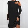 Wish autumn simple metal buckle neck button dress women's clothing