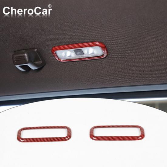 Rear Roof Reading Light Lamp Trim For Ford F150 2015- Red Carbon Fiber ABS