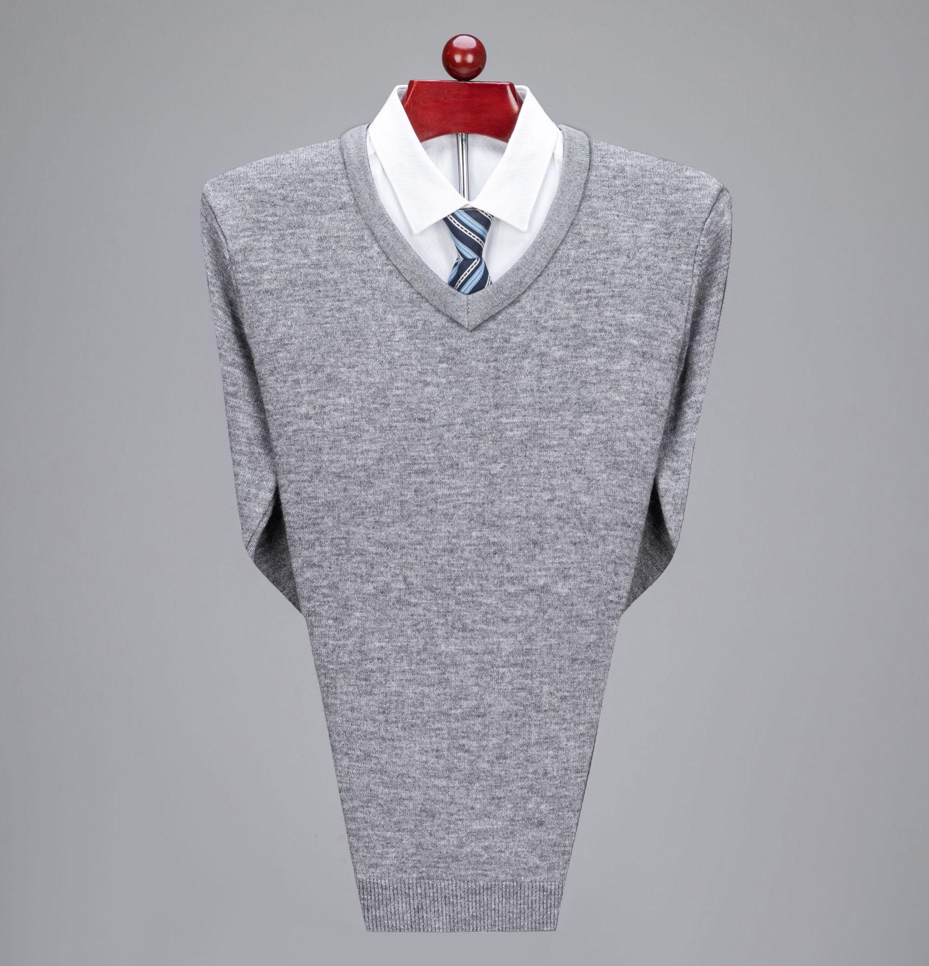 

Men s Autumn/Winter V-Neck Knit Base Layer Pullover for Middle-aged 4XL світло-сірий колір