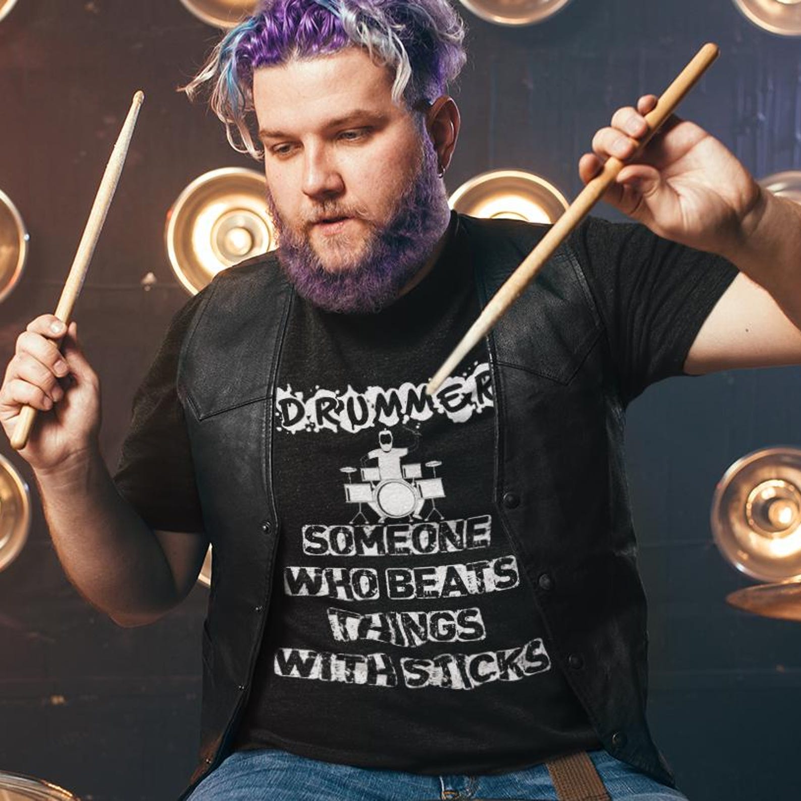 Funny Drummer T-Shirt (US) - Musician Gift, Beats Things With Sticks 4XL