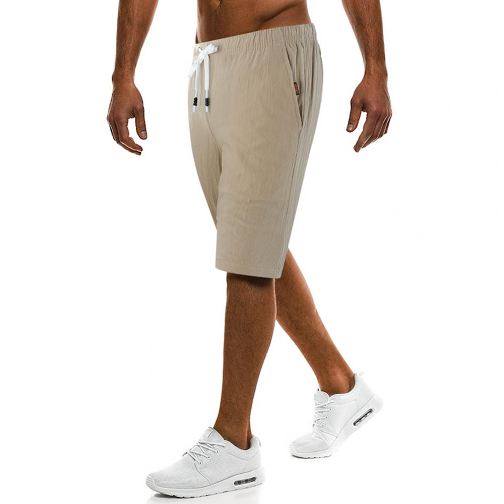 Men Sport Short Pants Drawstring Elastic Waist Straight Comfortable Fit Knee Length Soft Breathable Pockets Single Color Men Summer Everyday Short