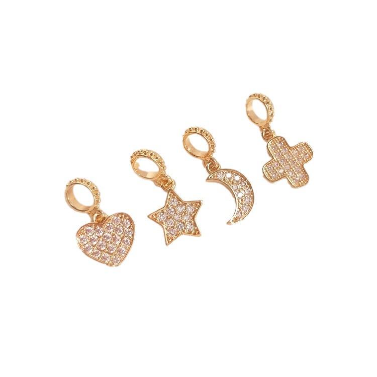 14K Gold-Filled Zirconia Heart, Pentagon, Star, and Moon Pendant Charm for DIY Jewelry