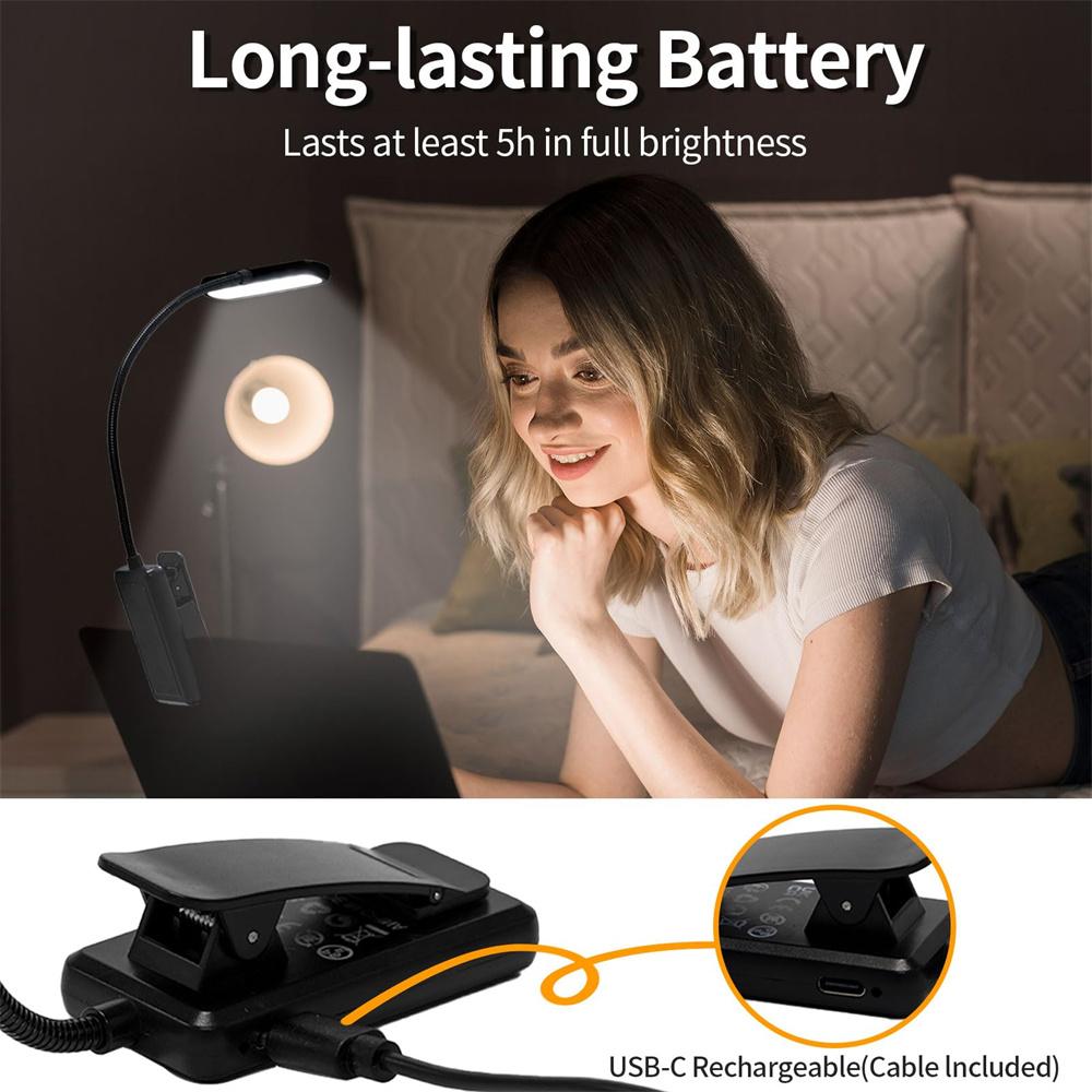 Rechargeable Book Light for Reading in Bed Eye Caring Read lamps 3Color Temperature Small Lightweight Clip On Book Reading Light