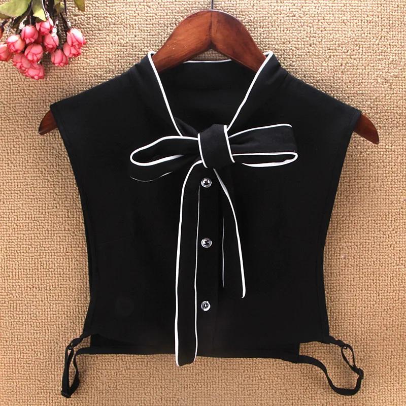 Cotton Shirt Fake Collar Tie Women Black Ladies Bowknots Detachable Stand False Collar Blouse Top Half Shirt Clothes Accessory