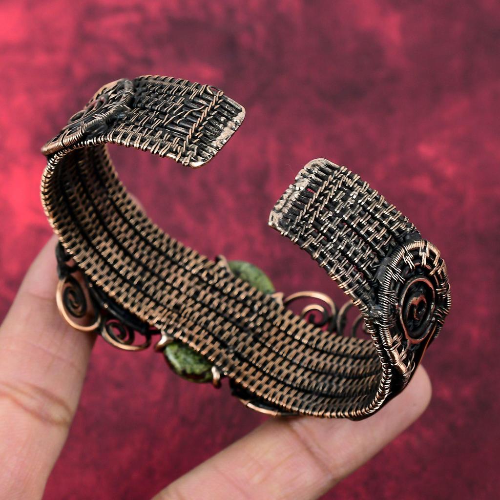 Dragon Bloodstone Cuff Bracelet Copper Wire Wrapped Adjustable Bangle Moonstone Copper Wire Jewelry Gifts For Her Handmade Gemstone Jewelry