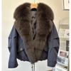 New fox fur collar suit collar fur jacket women's winter white duck down locomotive pie overcome down jacket