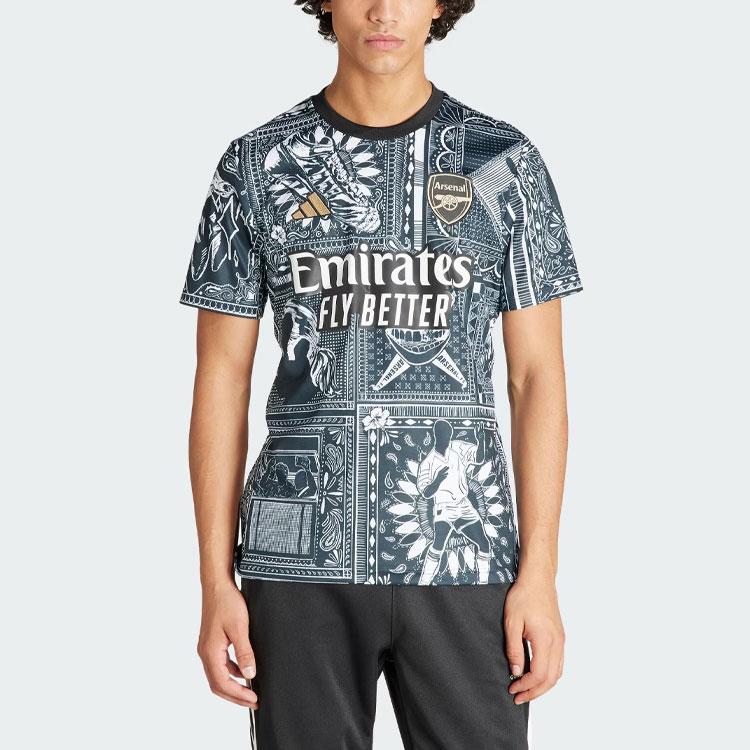 Adidas Arsenal Ian Wright Pre-Match Dry Fit Short Sleeve Football Shirt Men Tops Black IQ2464