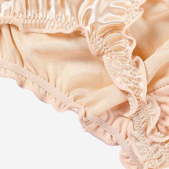 Satin-Tanga für Damen Sexy Niedrige Taille Niedliche Rüschenbesatz Höschen Glatter Seidiger G-String T-Rücken Unterwäsche