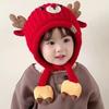 Cute Cartoon Reindeer Pattern Ear Protection Hat Thicken Knitted Knitted Hat Warm Soft Winter Warm Cap Christmas Party