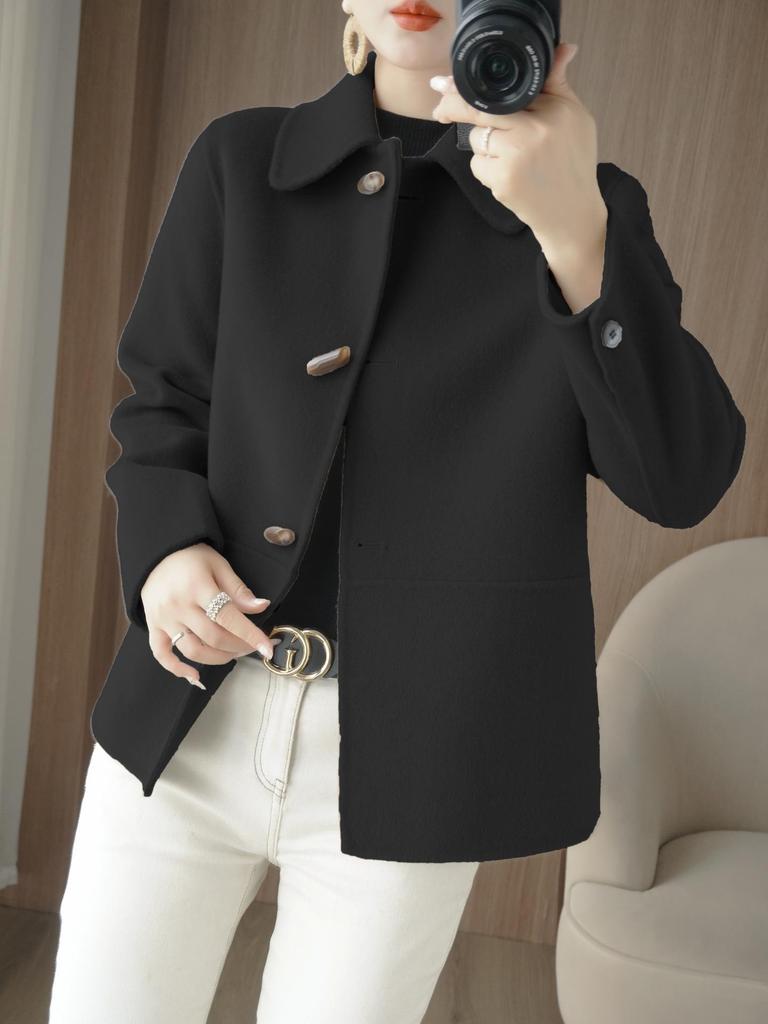 Manteau Court en Cachemire Double Face Haut de Gamme pour Femme Automne/Hiver 2025 - Manteau d'Extérieur en Laine Tendance pour Petite