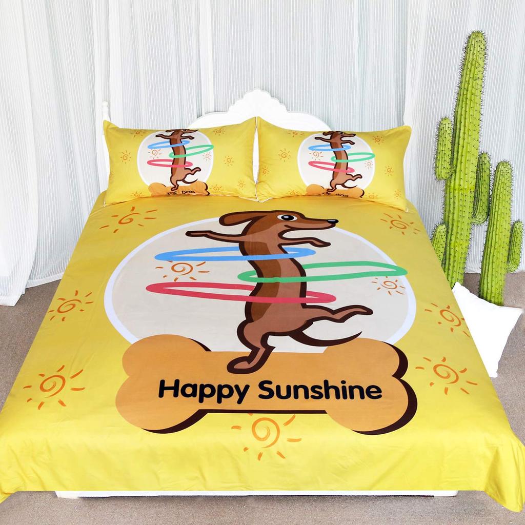 Sausage Dog King Queen Duvet Cover Floral Dachshund Bedding Set Cartoon Puppy Animal Comforter Cover Pet Polyester Quilt Cover