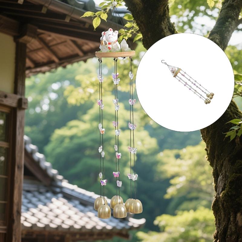Artistic Copper Bells Fortune Cats Windchimes Hanging Suncatchers For Home Garden Decoration Creates Soothing Sound