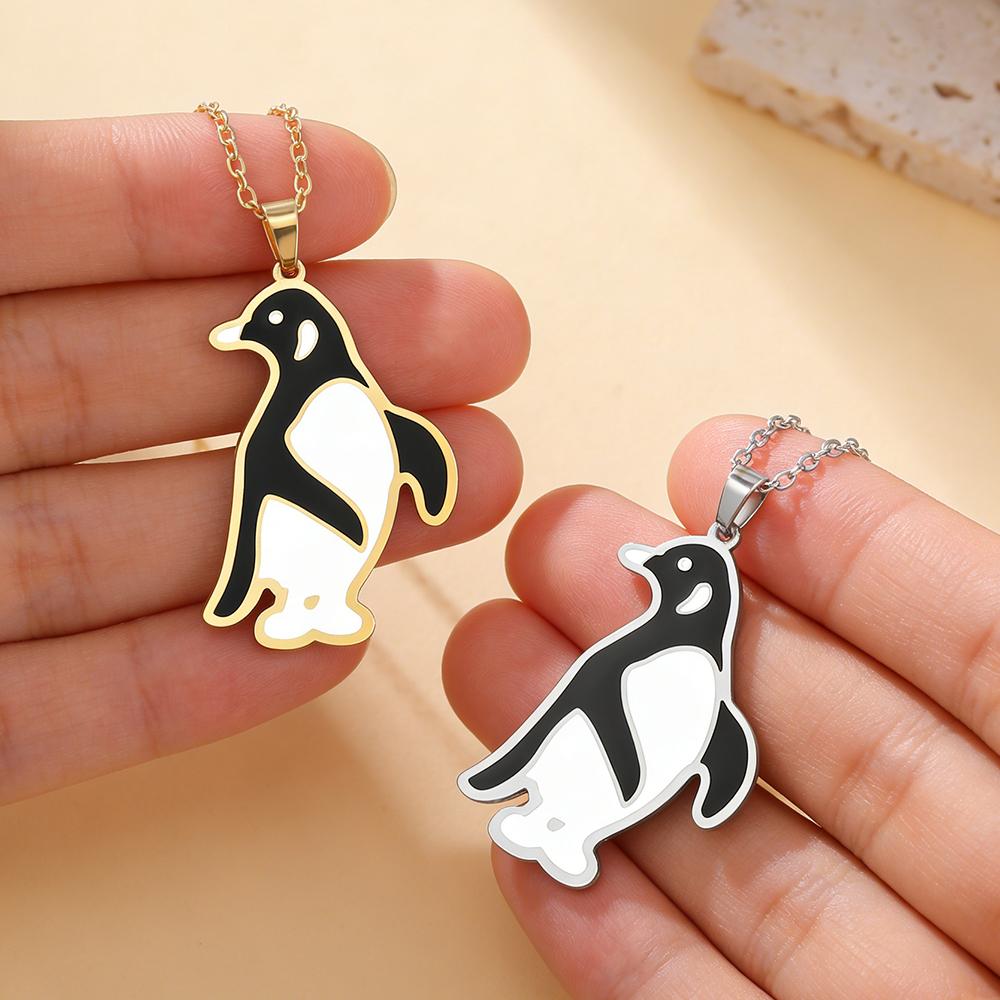 Penguin Pendant Necklaces for Women Stainless Steel Animal Charm Chain Fashion Jewelry Kids Boys Girls Birthday Party Gifts