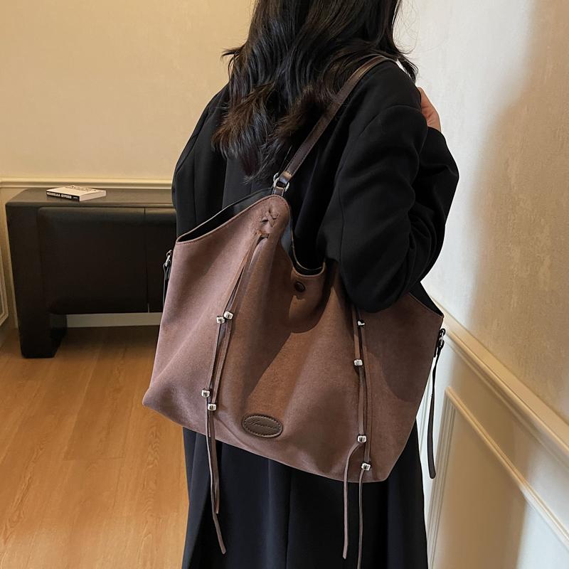 Vintage Large Capacity Tote Bag Retro Vegan Shoulder Bag Women's Casual Handbag For Commute Handbag Suede Leather Bag
