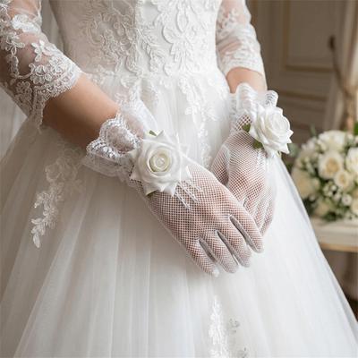 Hollow Out Lace Gloves Rose Flower Mesh Mittens Unique Bridal Gloves  Party