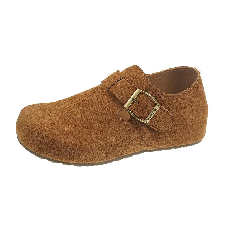 Retro Matte Borken Shoes Women's 2025 Autumn New Flat-bottomed Buckle Casual Inner Height Increase One-pedal Loafers Women