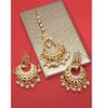 Gold Tone Kundan & Pearls Traditional Earring & Maangtikka Set For Women