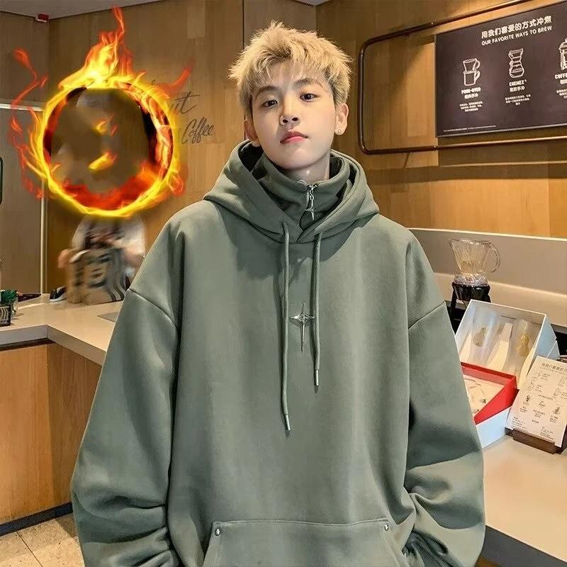Fleece Lined Zip Up Hoodie Men's Oversized Warm Sweatshirt Winter Casual Jacket